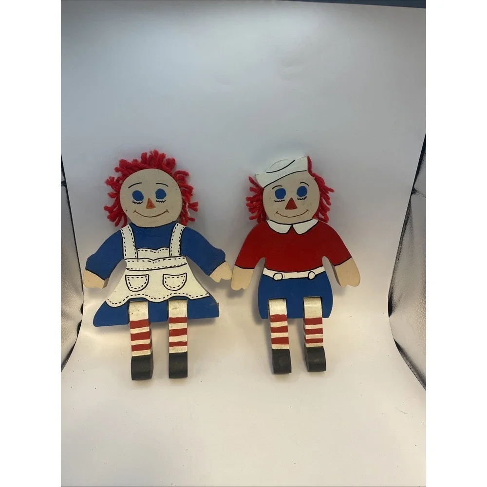 Hand-Made, Wooden Raggedy Ann and Andy, Hand-painted / 9 inches‎ tall
